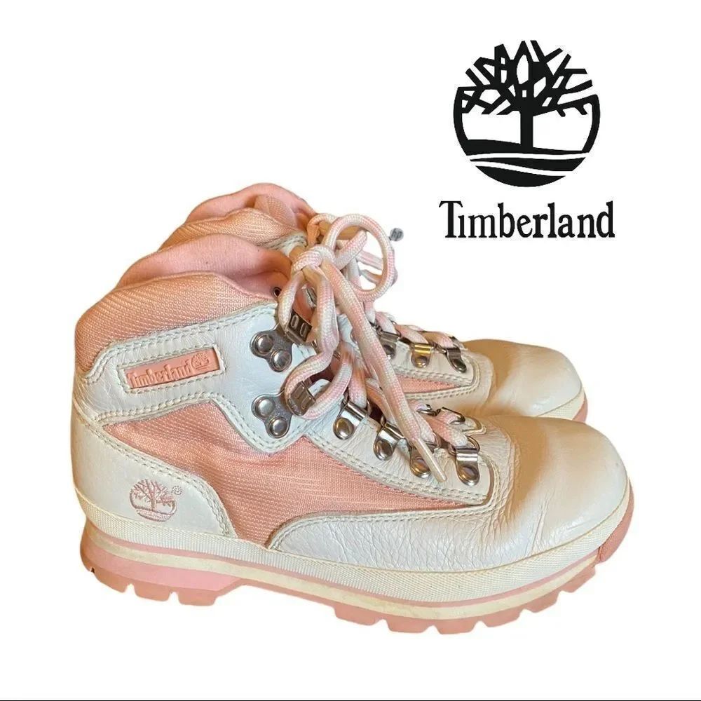 Timberland Vintage Pink White Leather Ankle Boots 6.5